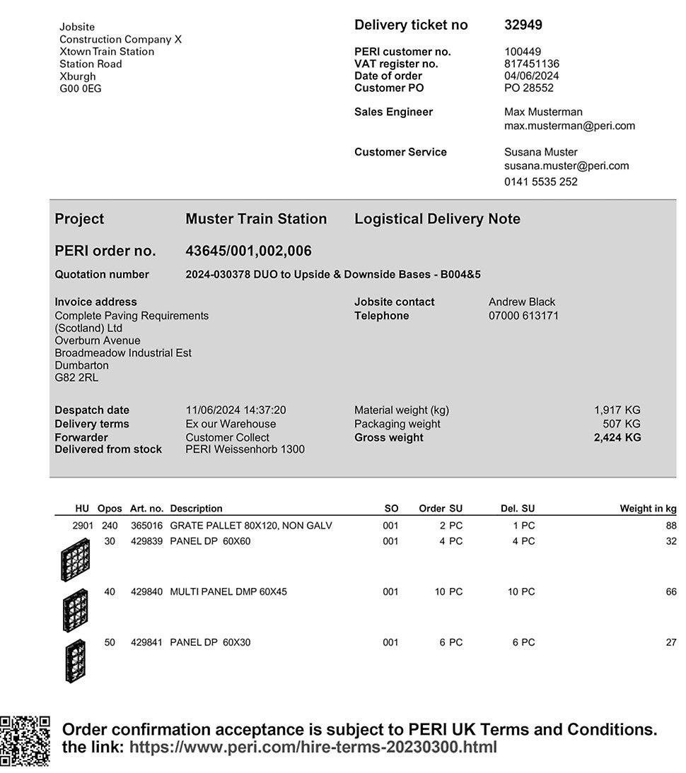 Mobile Logistics Logistischer Lieferschein einer Lieferung aus UK