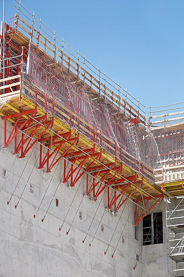 CB 240 framework brackets are connected with TRIO panel formwork to form large-sized climbing formwork units.