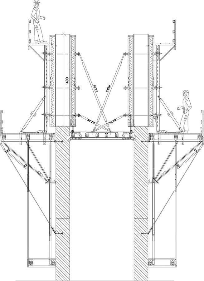 חתך המראה את הפתרון ליציקת נציב הגשר.