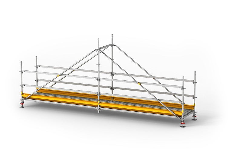 Die Grabenbrücke aus dem PERI UP Gerüstbaukasten sorgt für einen sicheren Zugang zur Baustelle.<br/>