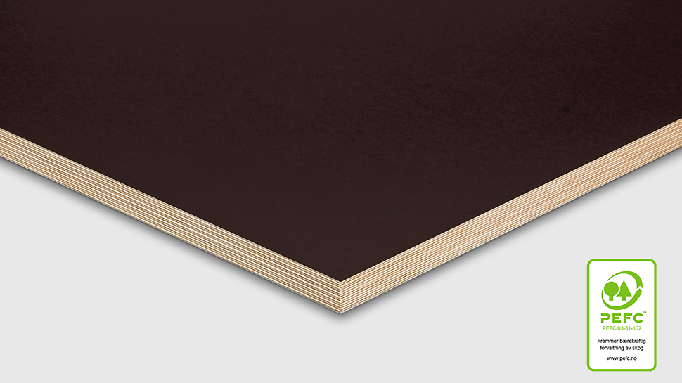 PERI forskalingsplate FinPly Plus reduserer hevelser i treverket gjennom film belegg.