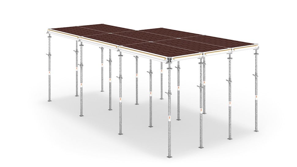 Το σύστημα ALPHADECK της PERI αποτελείται από τρία μόνο βασικά εξαρτήματα: Πανέλα, κεφαλή Drophead και ορθοστάτες.