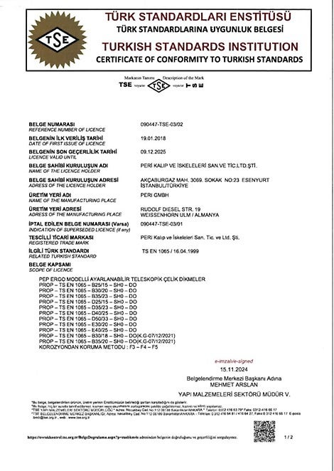 TS EN 1065 Ayarlanabilir Çelik Teleskobik Dikmeler