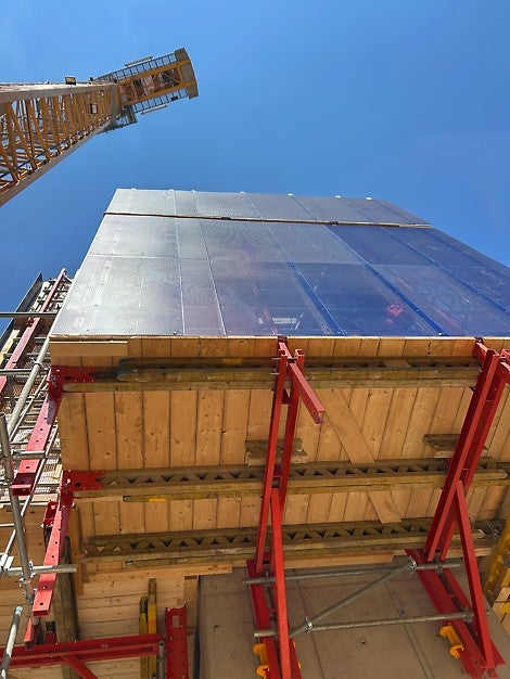 Underside view of the RCS-C Light external platform used with the RCS MAX system, showing its lightweight and modular climbing design.