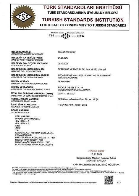 TS EN 13374+A1 Geçici Kenar Koruma Sistemleri Güvenlik Çitleri 