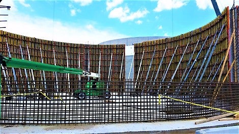 RUNDFLEX was used to form the round walls of the digester tanks and 42&#039; tall stacked MULTIPROP were used to support the slab formwork. 