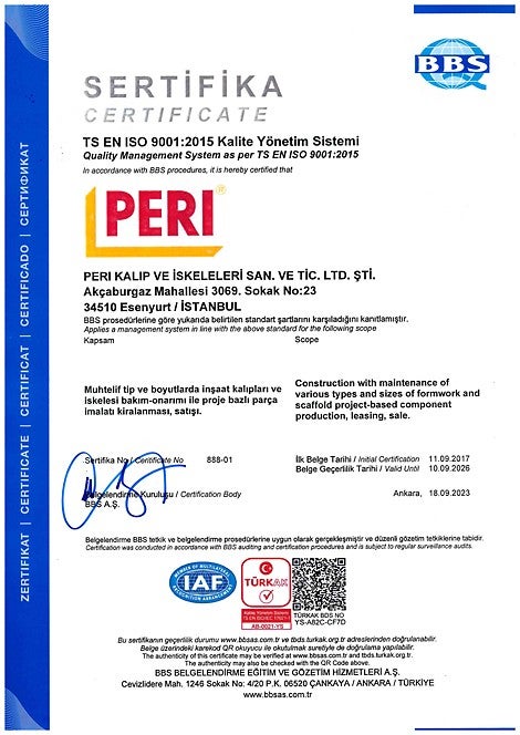 TS EN ISO 9001:2015 Kalite Yönetim Sistemi Sertifikası