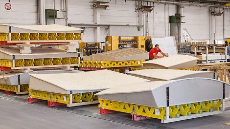 Die 3D Schalung wurde in der PERI Schalungsmontage maßgenau vorgefertigt. Dies vereinfachte und beschleunigte die spätere Baustellenmontage.