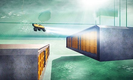 Tunneli elementide sukeldamise ja ühendamise visualiseering. <br/>(Illustratsioon: Femern A/S)<br/>