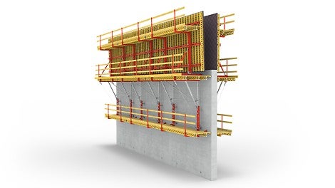 Bei PERI SCS werden die Lasten aus dem Frischbetondruck ohne Schalungsanker über die Konsole in die Kletteranker des vorherigen Betonierabschnitts eingeleitet.<br/>