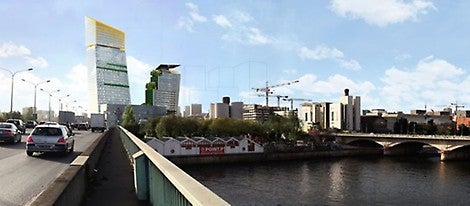 Projet des tours DUO, vue du Boulevard Périphérique<br/>(Crédit : Ateliers Jean Nouvel)
