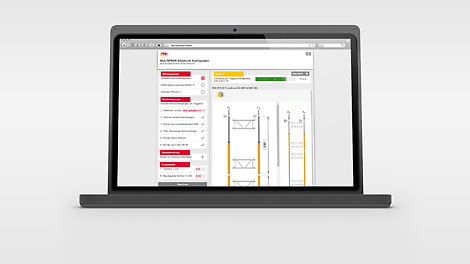 The users identify with the MULTIPROP Shoring Tower Configurator precisely, fast and easy the optimal schoring configuration.