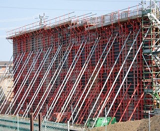 The TRIO wall formwork system being used to construct the bridge abutment
