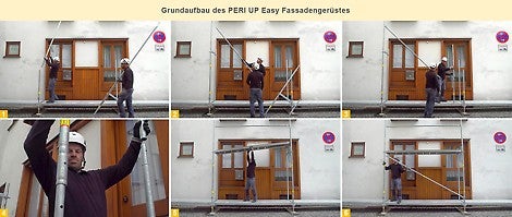 Darstellung des Grundaufbaus des PERI Up Easy Fassadengerüstes
