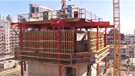 The suspended formwork rolls back very far allowing plenty of work and storage space on the outside platform between the wall and form