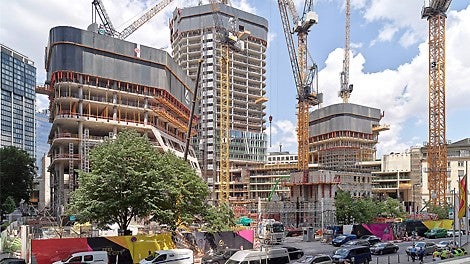 PERI is playing an instrumental and successful role in Groß &amp; Partner’s “FOUR Frankfurt” inner-city project with a wide range of systems for formwork and scaffolding applications, not to mention climbing technology that is subject to the most stringent safety regulations and a sophisticated logistics concept.