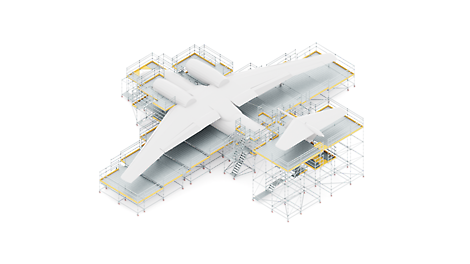 Наличие консолей, а также возможность проектирования специальных элементов по индивидуальному заказу, делает возможным установку конструкции из лесов максимально близко к фюзеляжу судна. 