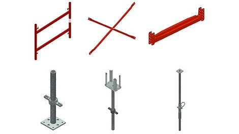 Элементы системы: рама, диагональ, головной шпиндель TR 48, шпиндель TR 48-75/55, ригель для балки, шпиндель для балки<br/>