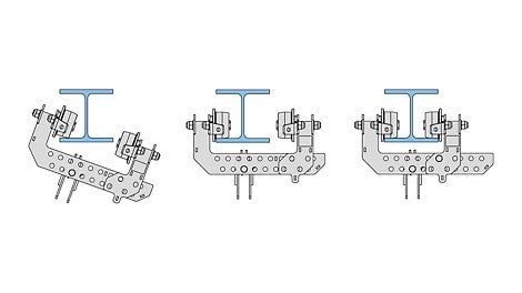 The movable arm of the Trolley can be pushed aside for installation. The spacing of the rollers can be adapted to the steel girder and they are secured with bolts.