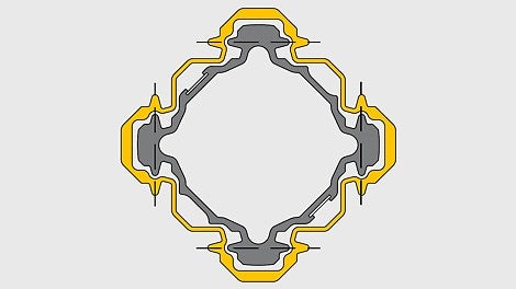 Die Konstruktion der MULTIPROP Stütze steht exemplarisch für optimierte Materialausnutzung: Die Formgebung sorgt für eine hohe Tragfähigkeit der Stütze bei minimiertem Materialbedarf.
