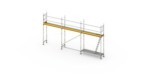 Mit dem PERI UP Fassadengerüst lassen sich Arbeiten an der Fassade in Stiel- oder Rahmenbauweise schnell und sicher ausführen.<br/>
