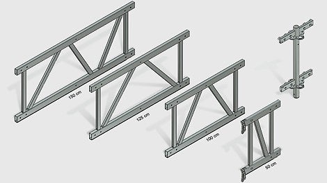 Das System umfasst 3 Zwischenelemente und ein Verbindungselement sowie ein 50 cm langes Endelement, das an den Rosetten angeschlossen wird. 