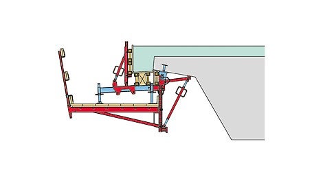 Section through an immovable cantilevered parapet bracket.