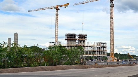 Kirunas nya stadshus växer nu fram i snabb fart. 