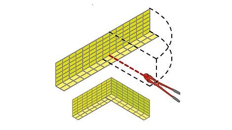 Pecafil hjørneseksjoner med L-formet forskaling. Skjær elementbunnen på ønsket sted ved hjelp av boltkutter og bøy deretter til ønsket posisjon. (Foto: Max Frank)