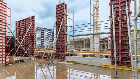Mit den Schalungssystemen MAXIMO und QUATTRO ließen sich Wände und Säulen wirtschaftlich in Ortbetonbauweise herstellen.