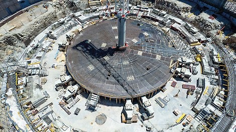 A bird&#039;s-eye view of the base of the ELT, which was formed with the MULTIFLEX girder slab formwork 