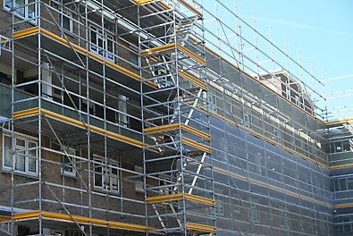 Scaffolding installation is complete, which will enhance the council-owned estate&#039;s carbon-neutral credentials.