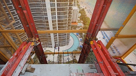 Three floors of LPS protection can be moved independently by hydraulics or crane at any time in the construction cycle.