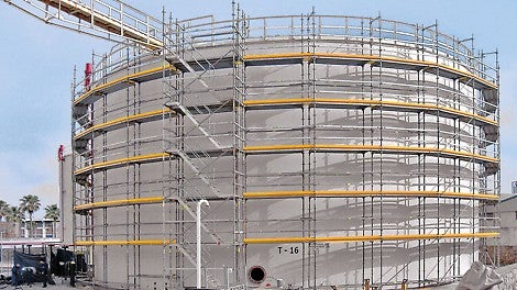 Circular structures can also be easily scaffolded with PERI UP Flex.<br/>