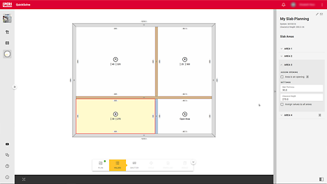 Auf Basis der Eingabe Ihres Grundrisses wird automatisch Ihre Deckenschalungslösung in 3D erstellt. Bei der Planung können Sie die Wandarten definieren und festlegen, welche Stützenarten und -köpfe die Planung berücksichtigen soll. Stücklisten, Pläne und Screenshots der Lösung lassen sich für einen einfachen Aufbau als PDF-Datei exportieren. 