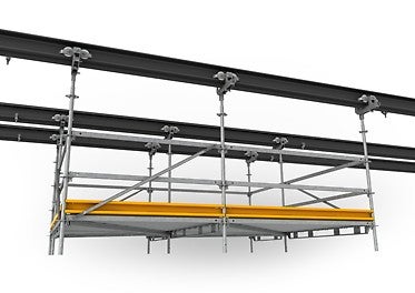 Das Hängegerüst kann durch leichtgängige Kunststoffrollen mit geringem Kraftaufwand verfahren werden.<br/>