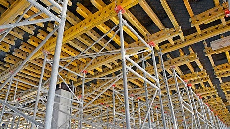 Slabs are poured with GT24 girders and supported by PD8 shoring system