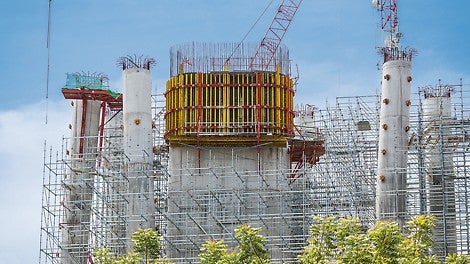 Working scaffold, bracing and shoring all rolled into one: PERI UP subsequently followed as birdcage scaffold within the cycle of the RCS Climbing Formwork.