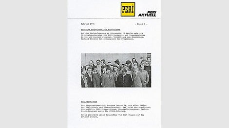 &lt;p&gt;1976 februárjában megjelenik az első &quot;PERI Aktuell&quot; ügyfélmagazin.&lt;/p&gt;<br/>