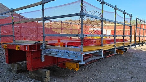 The VPS system enables safety guardrails to be assembled on the ground before lifting, saving time and enhancing safety during assembly.