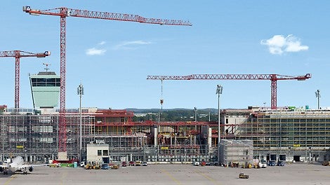 The 600 m long, new satellite terminal at Munich airport is located in the centre of the airfield and encloses the apron tower and incorporates the existing baggage sorting centre. Construction is taking place during normal airport operations and presents an enormous challenge to all those involved in the project.