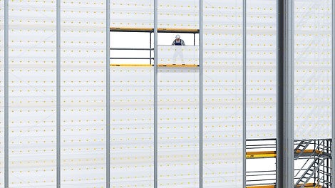 Neben dem leichten Bauteilgewicht und der geringen Anzahl an unterschiedlichen Bauteilen ist besonders die flexible Entnahme einzelner Paneele ein großer Vorteil von PERI UP Cladding. Die Montage erfolgt aus einer gesicherten Position und direkt am bestehenden Gerüst.