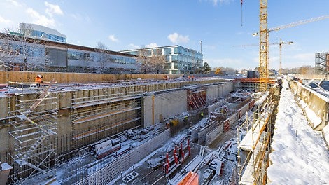 Die Rohbauarbeiten laufen seit 2024 auf Hochtouren, zu jeder Jahreszeit und bei jeder Witterung.
