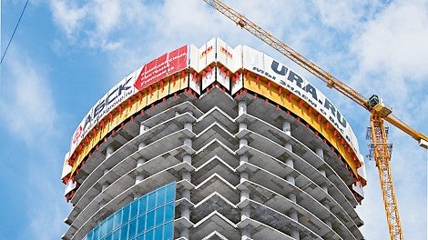 Самоподъемная система RCS обеспечивает безопасность работ благодаря полностью закрытым рабочим зонам.