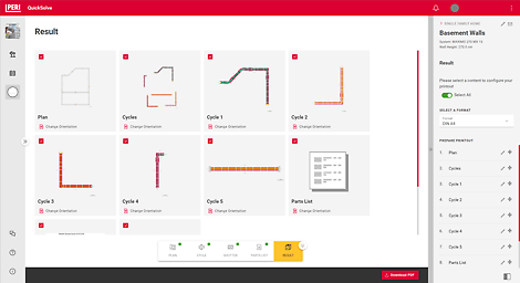 PERI QuickSolve rezultati se komprimuju i mogu se eksportovati kao PDF.