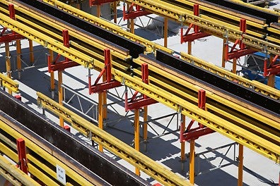 Here the preassembled beam forms have been set in place, the next step is to set the slab formwork.