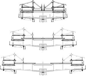 חתך המראה את פתרון מערכת VBC ליציקת מיסעת הגשר.