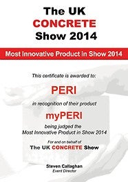 The market launch of the online portal in Great Britain was a great success: myPERI was awarded the &quot;Most Innovative Product&quot; prize at the UK CONCRETE Show.