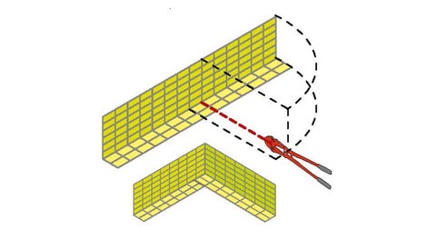 Pecafil hjørneseksjoner med L-formet forskaling. Skjær elementbunnen på ønsket sted ved hjelp av boltkutter og bøy deretter til ønsket posisjon. (Foto: Max Frank)