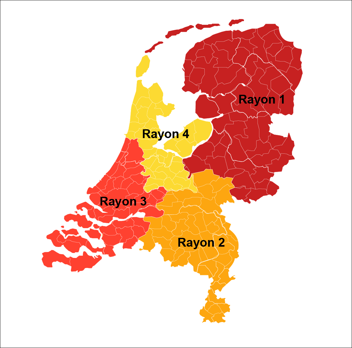 Onze rayonverdeling van Nederland in 2024. Dit betreft Area Sales. Voor High-rise en Infra kunt u het best contact opnemen met de daarin gespecialiseerde sales collega's.